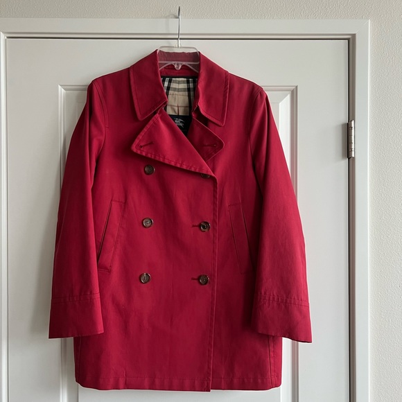 Vintage BURBERRY Coat in Red with Nova Check Liner USA large - Picture 1 of 10